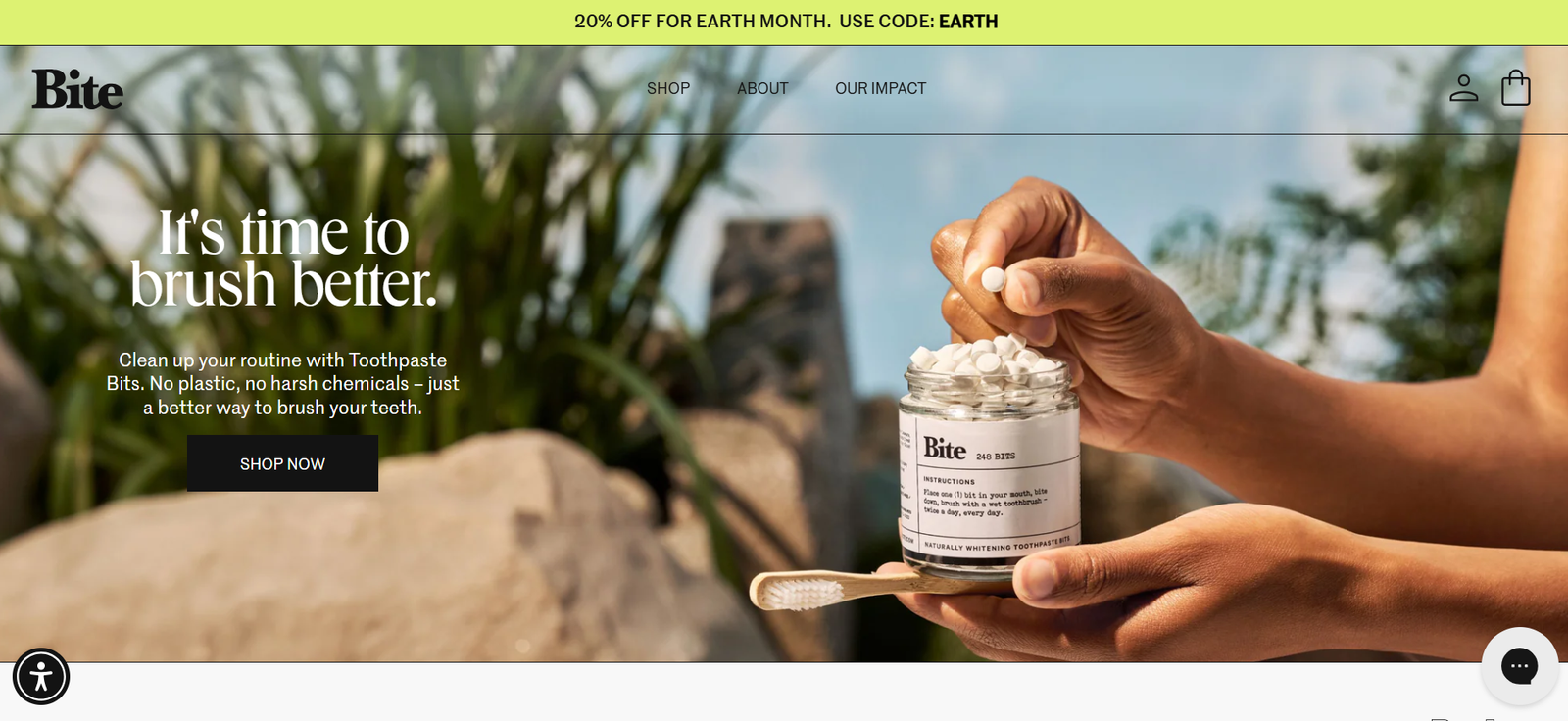 bite toothpaste homepage example b2c