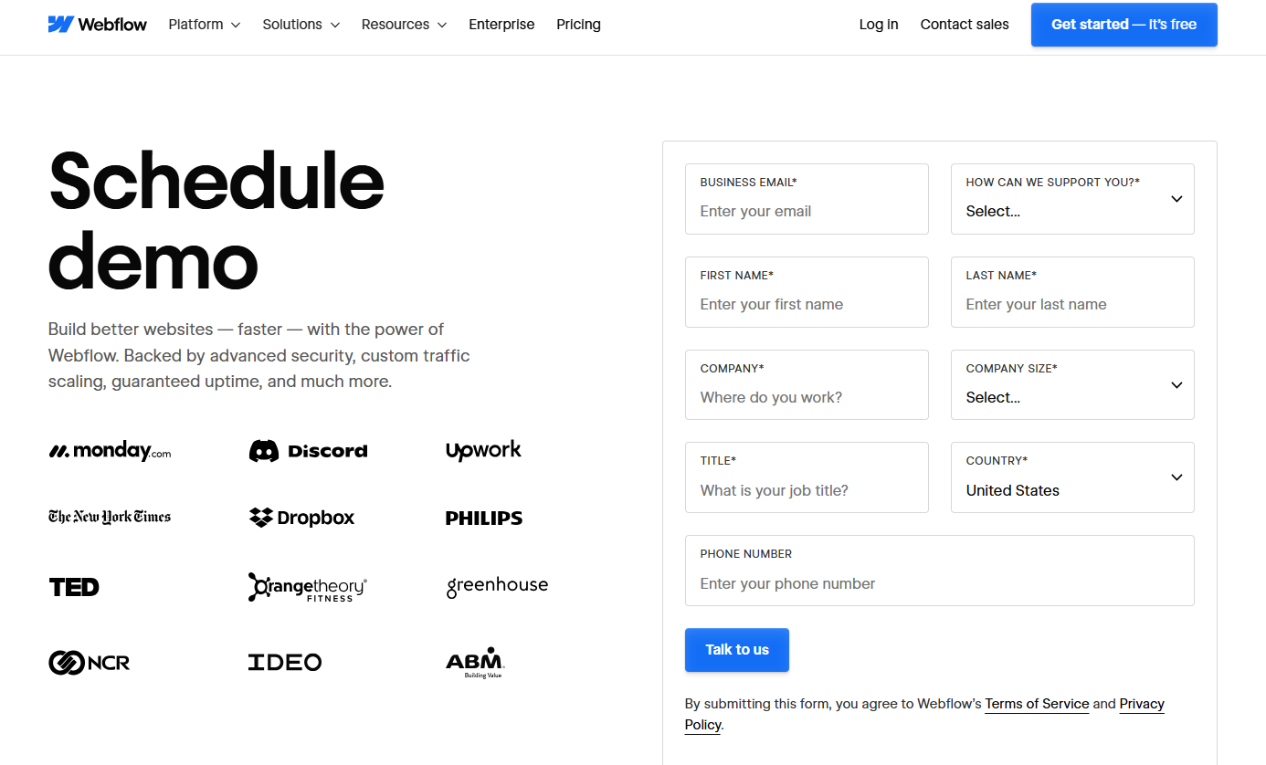 webflow contact us page